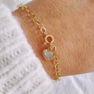 Bracelet acier inoxydable coeur doré cadeau femme saint valentin
